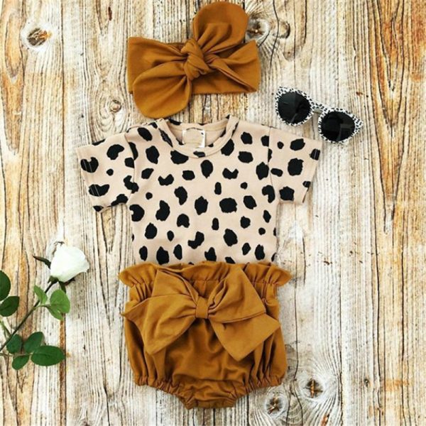 Newborn Toddler Baby Girls Clothes Sets Leopard Print 3pcs 2023 Spring Summer Outfits