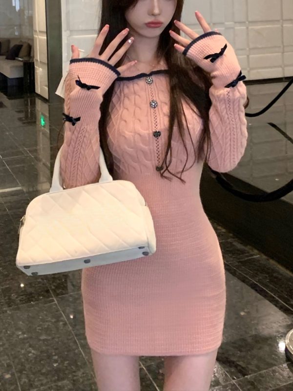 Women Kawaii Mini Knitted Dress 2023 Spring Fashion Outfits