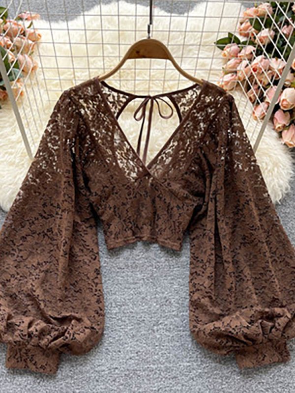 Women Black/White/Brown Sexy Lace Blouse 2023 Summer Fashion Outfits