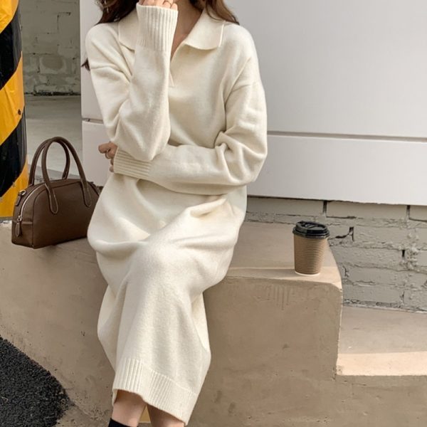 Women Casual Thicken Warm Loose Sweater Dress