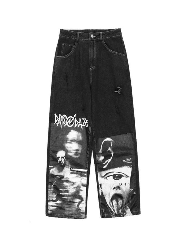 Gothic Baggy Jeans Women Punk Hippie Streetwear Print