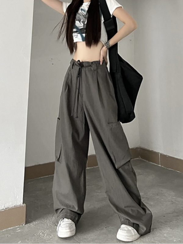 Gothic Punk Parachute Pants Women Harajuku Pockets White Cargo Trousers