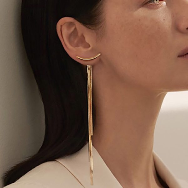 Korean Vintage Glossy Arc Bar Long Thread Tassel Drop Earrings for Women Geometric Fashion Jewelry Hanging Pendientes