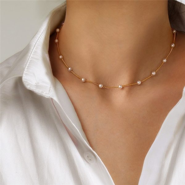 Beads Women's Neck Chain Kpop Pearl Choker Necklace Gold Color Goth Chocker Jewelry Pendant Necklaces Collar for Girl