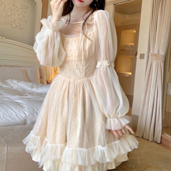 Lolita Kawaii Dress Women Casual Long Sleeve Vintage Y2k Mini Dress Female Japanese Style One Piece Dress Korean 2021 Autumn