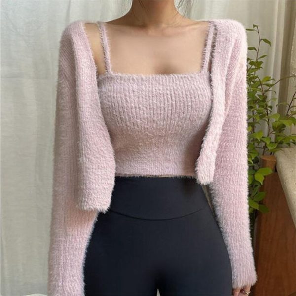 Women Spring Long Sleeve Cropped Knitted Sweater 2023 Spring Outfits