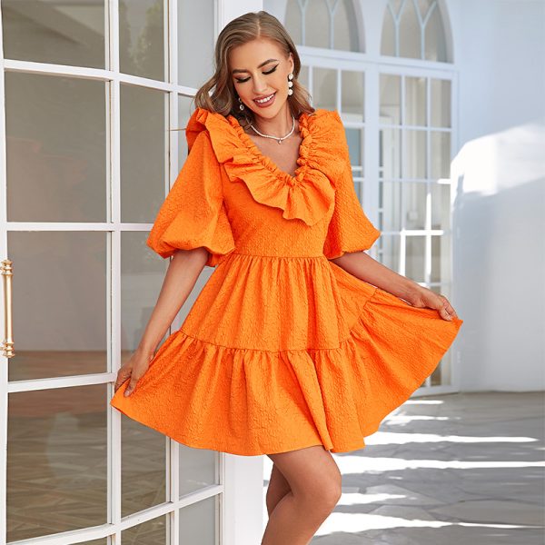 Women Summer Daily Solid Ruffle A Line Short Dress