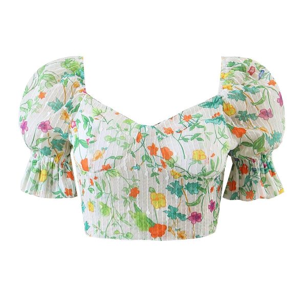 Summer Wind Women Floral Chest Pad Short Sleeve Shirt