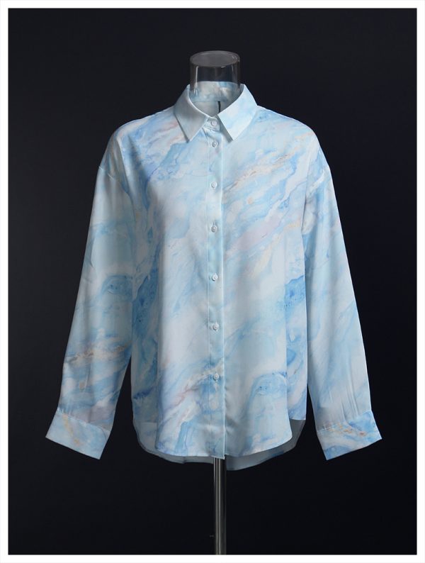 Women Abstract Printing Shirt Loose Trendy Draping Idle Chic Fashionable Long Sleeve Shirt