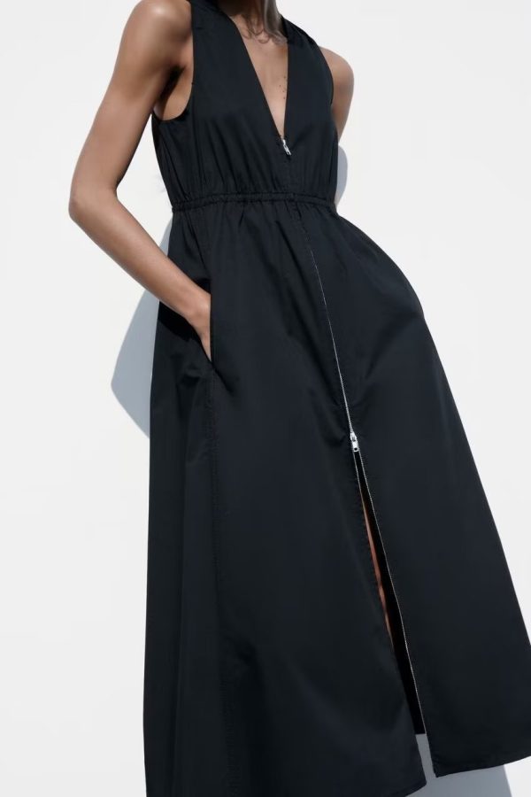 Spring Summer French Hepburn Black Dress Waist Slimming Maxi Dress Sexy V neck Sleeveless Dress