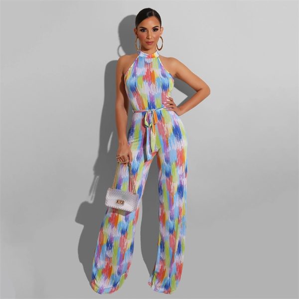 Printed Casual Color Stripes Women  Jumpsuit