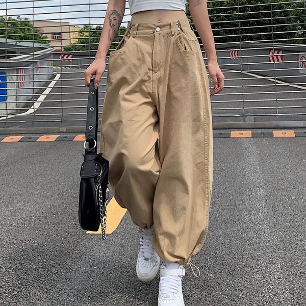 Street Hipster Waist Adjustable Loose Hip Hop Trousers Ankle Tied Women