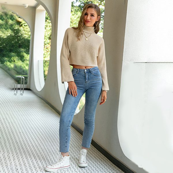 Office Lady Turtleneck Loose Autumn Sweater Apricot Causal Short Long Sleeve Pullovers Women Za Basic Soft Female Jumper