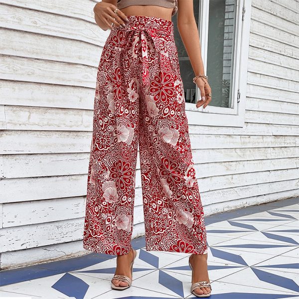 Popular Summer Casual Printing Series Belt Slimming Straight Pants