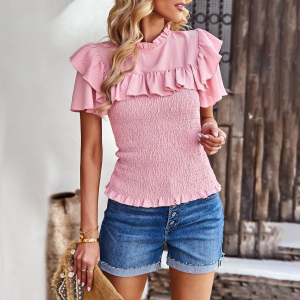 Ruffled Short Sleeves Shirt Women Summer Office Short Sleeve Top