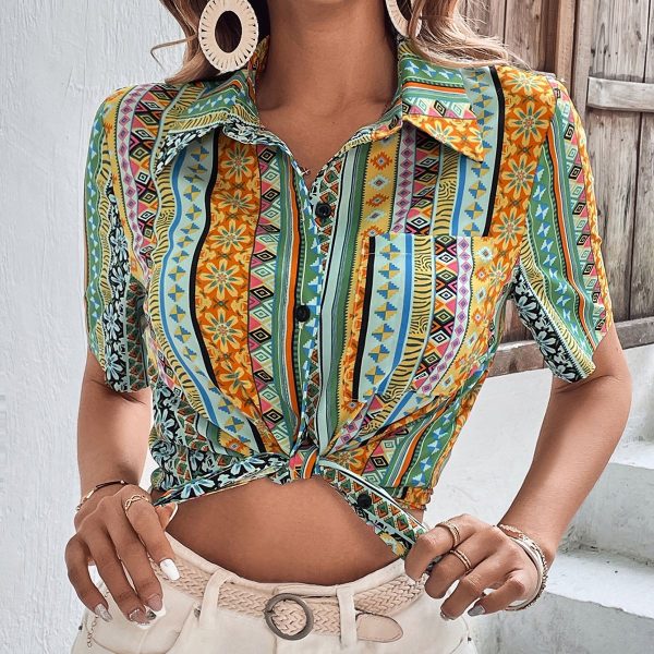 Summer Printed Hawaiian Row Mouth Shirt