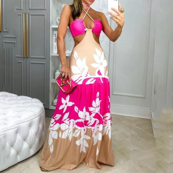 Women Wear Summer Sexy Printed Sleeveless Halter Dress