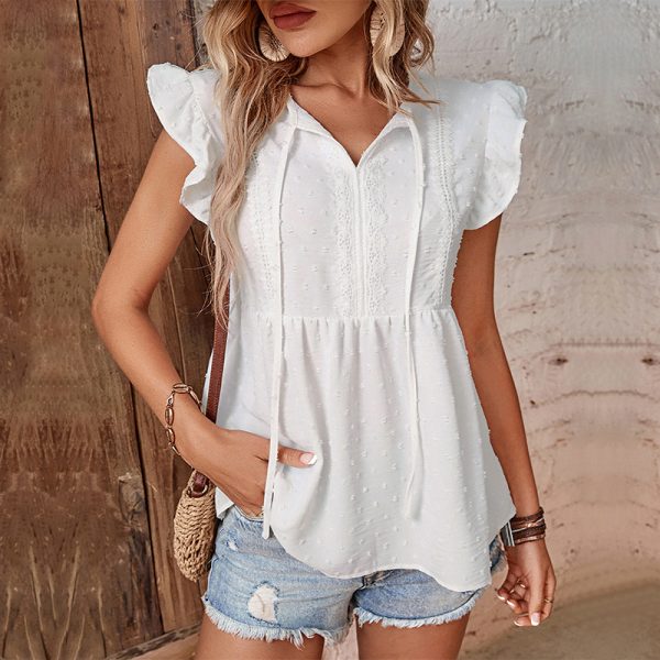 Summer Women Wear Design Ruffled White Shirt Women