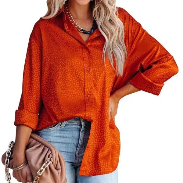 Women Shirt Autumn Comfort Satin Gravel Pattern Long Sleeve Loose Women  Top