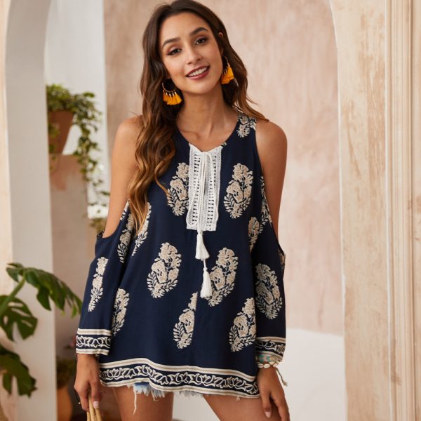 Summer Chiffon Tops Casual off-Shoulder Printed T-shirt