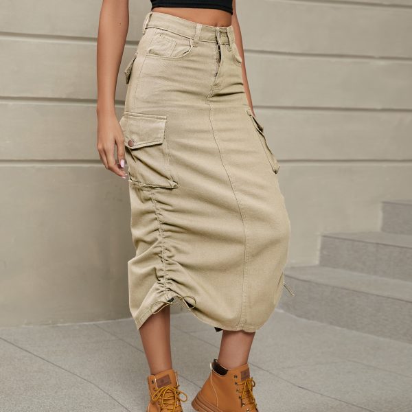 Women Clothing Denim Skirt Casual Mid Length Skirt