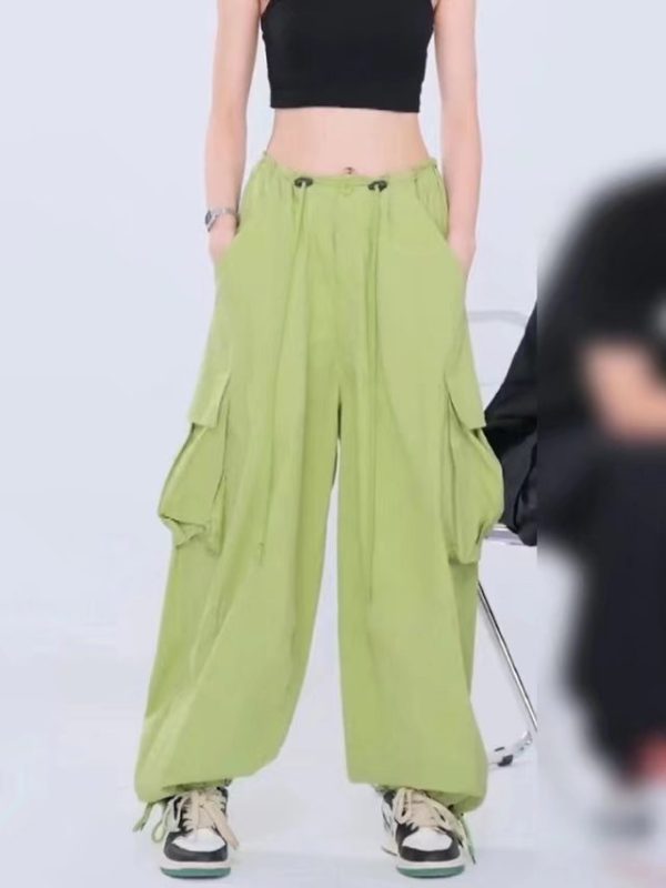 High Waist Drawstring Loose Casual Pants Loose Straight Mopping Pants Autumn Hip Hop Trendy Women Pants