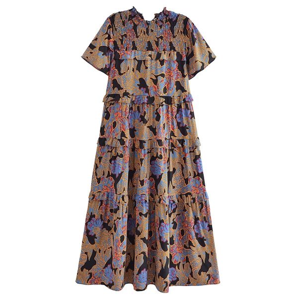 Women Clothing Spring Elegant Bohemian Printed Large Swing Dress