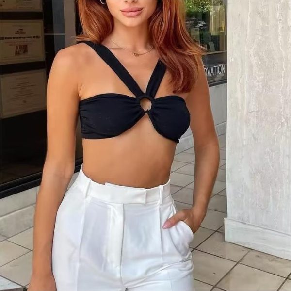 Sexy  Backless Cropped Halter Bow Collar Tube Top Short Type Top