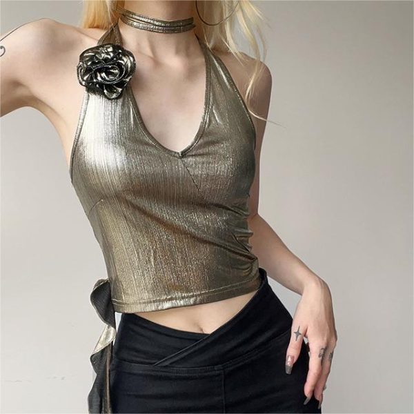 Spring Women Clothing Solid Color Slim Tie Halter Cropped Tank Top Women