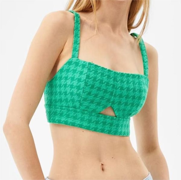 Women Clothing Summer Knitted Top Candy Color with Artificial Pearl Applique Small Sling Women