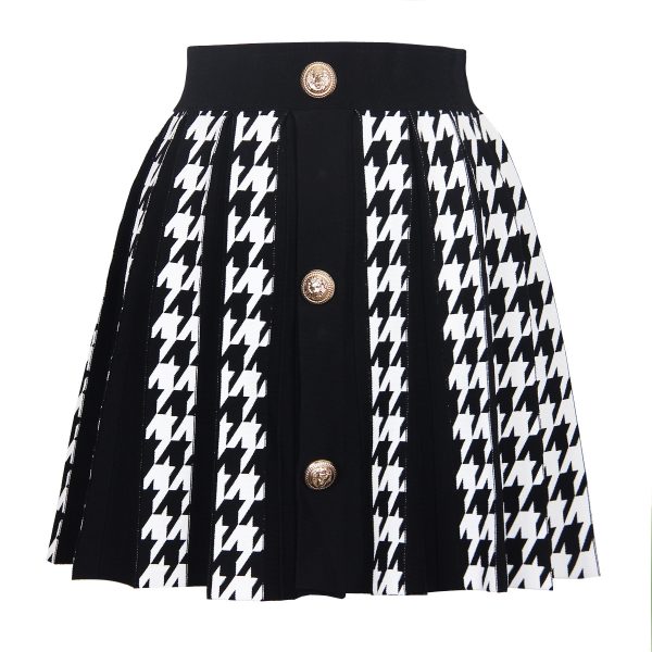 Spring Summer Simple Elegant High Quality Knitted Houndstooth Little Short Dress Internet Celebrity A  line Skirt