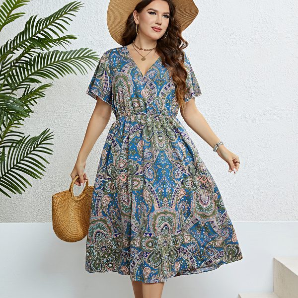 Summer V neck Waist Trimming Slimming Dress Women