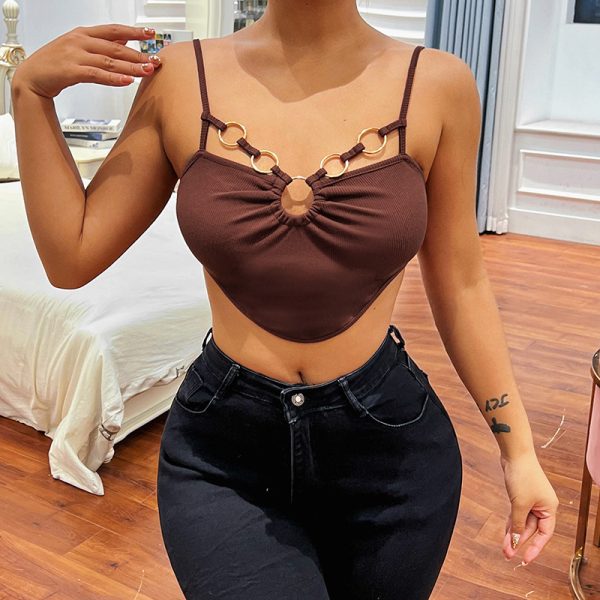 Sexy Graceful Fashionable Vest Ring Chain Sexy Slimming V neck Strap Top for Women