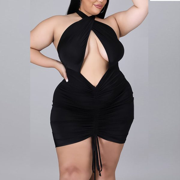 Plus Size Women Clothes Retro Slim Fit Waist One-Step Dress Office Halter Tube Top Dress