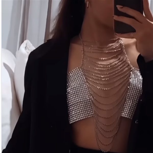 Flash Vest Sequ Metal Rhinestone Inlaid Diamond Cloth Wave Tassel Chain Halter Sexy Underwear Outer