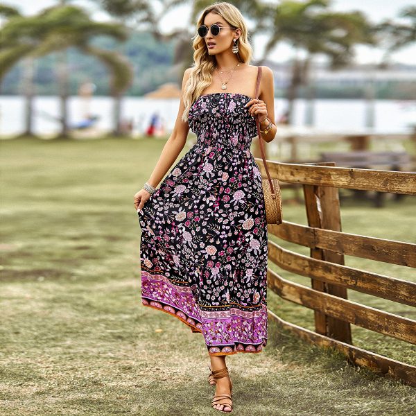 Tube Top Printed Dress Summer Bohemian Casual Vacation Maxi Dress