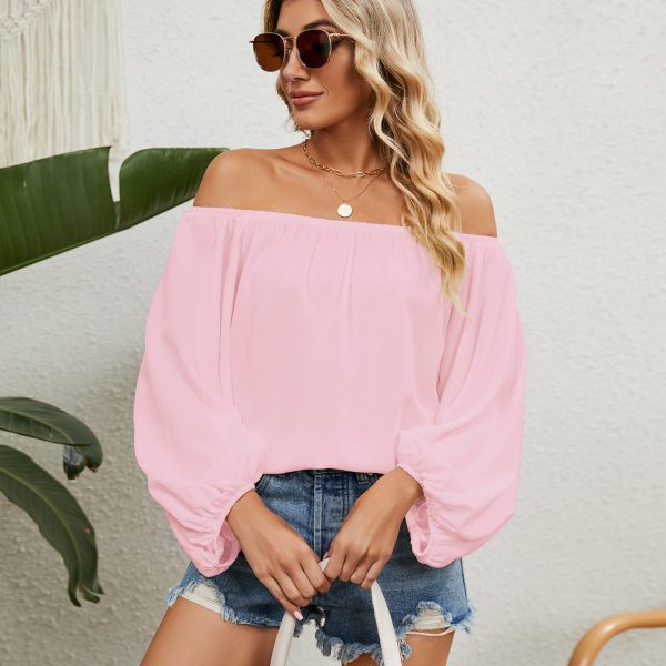 Women Solid Color Off Neck Chiffon Top