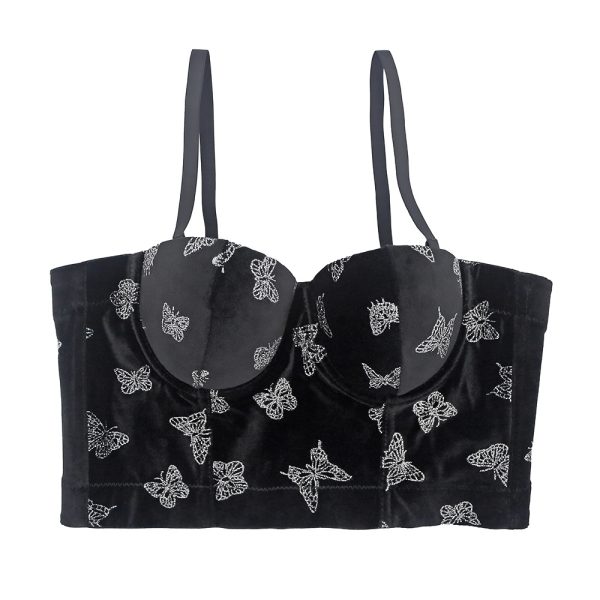 French Velvet Butterfly Print Camisole Women Summer Niche Tank-Top All-Matching Fashionable Outerwear Bra