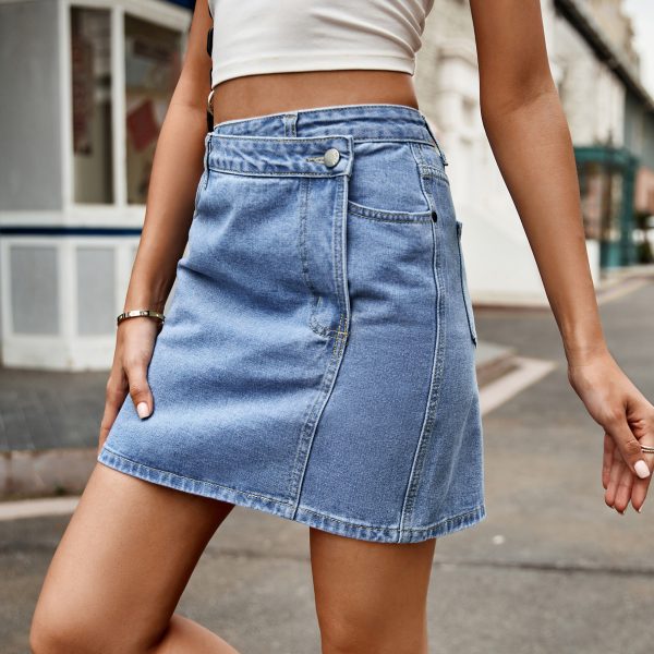 Women Clothing Irregular Asymmetric Waist Design Denim Skirt