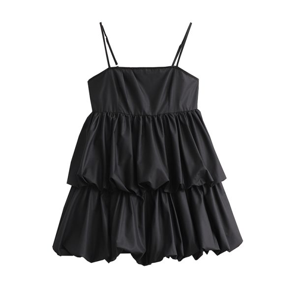 Spring Women Clothing Women Black Camisole Dress Tiered Dress