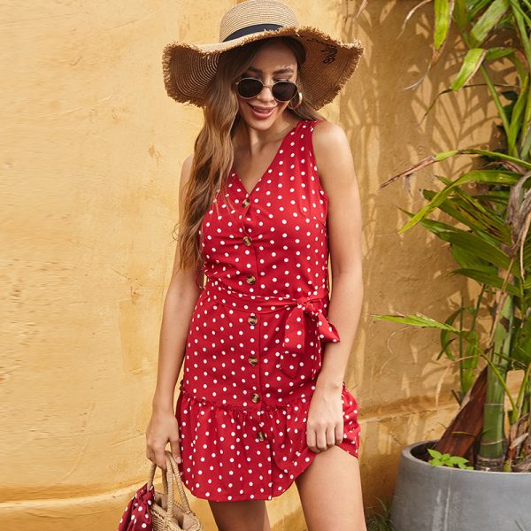 Summer Sleeveless Dress Polka Dot Vest Dress