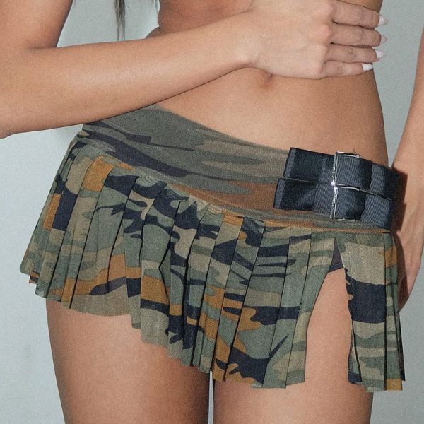 Summer Sexy Street Sports Casual Camouflage Pleated Mini Skirt for Women