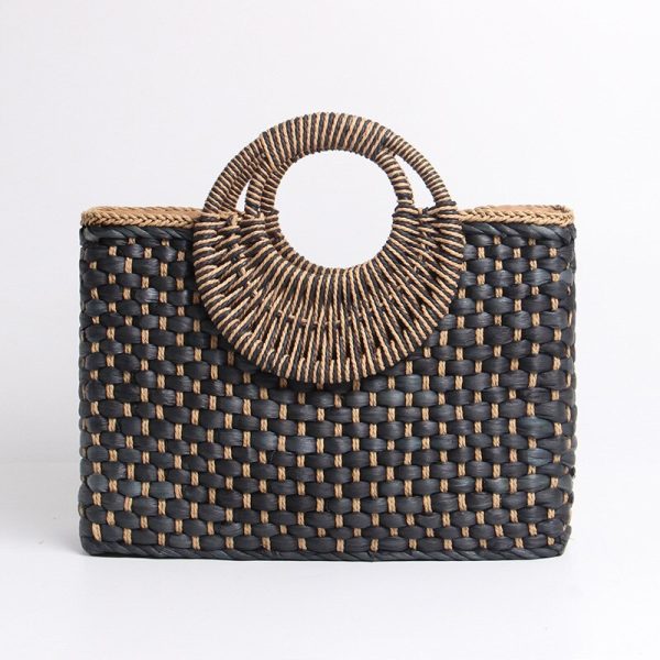 Hand basket shopping bag Black color Bali Island Hand Woven Bag Butterfly buckle Handbag