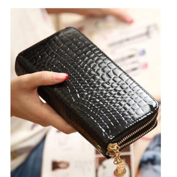 High Quality Black Purse Women Leather Purses Wallets Luxury Brand Wallet Double Zipper Day Clutch Coin Card Bag