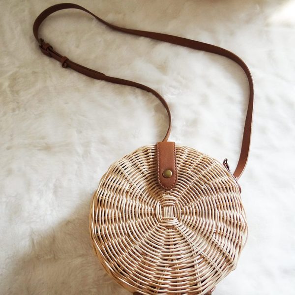 Women Straw Bag Bohemian Bali Round Straw Rattan Bag Wicker Circle Beach Handbag Handmade Kintted Shoulder Bags