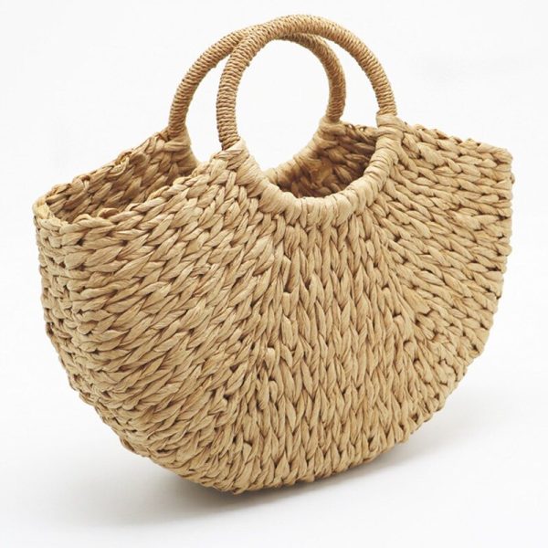 Handmade Beach Bag Round Straw Totes Bag Large Bucket Summer Bags