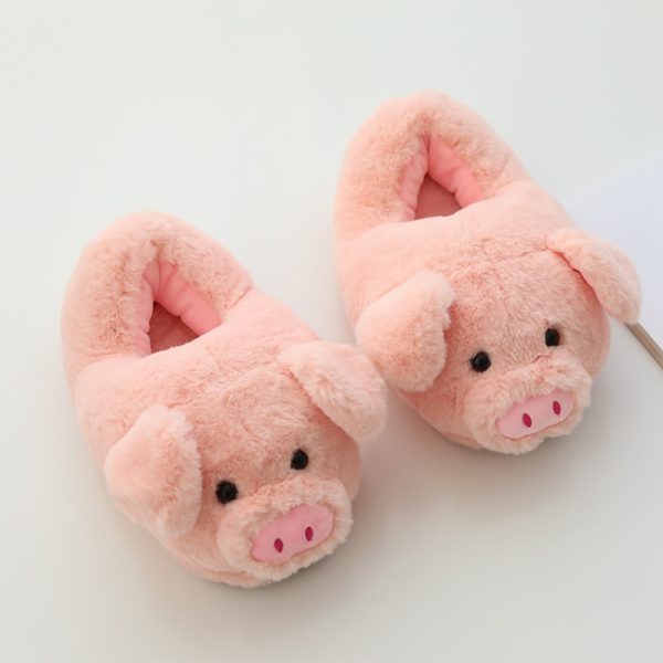 Vanessas Winter Women's Warm Plush Slippers Ladies Fashion Pink Pig Flat