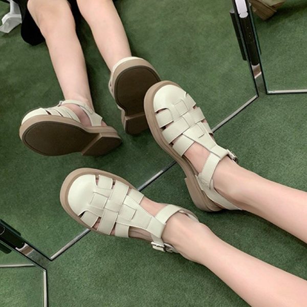 Vanessas Women's Summer Sandals with Hollow Out Design and Buckle Strap - Low Heel Fashion Shoes