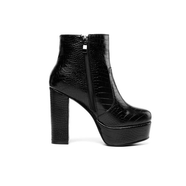 Vanessa's Platform PU Leather Ankle Boots Round Toe Warm Fur Winter Women Shoes Zipper Square High Heel