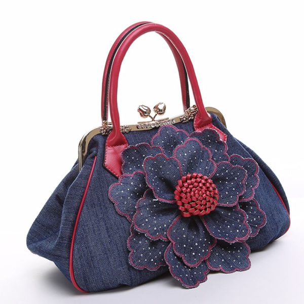 Top Quality Brand New Women Bag Fashion Denim Handbags Flower Shoulder Bags Design Womens Tote Bags